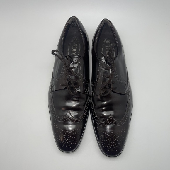 Tod\'s Shoes Mens Size 8 Brown Leather‎ Wingtip Oxford Dress Italy Brogue Lace Up main image 8